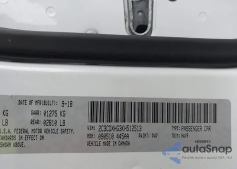 2019 Dodge Charger Gt Rwd из США, поврежденный, VIN 2C3CDXHG3KH512513